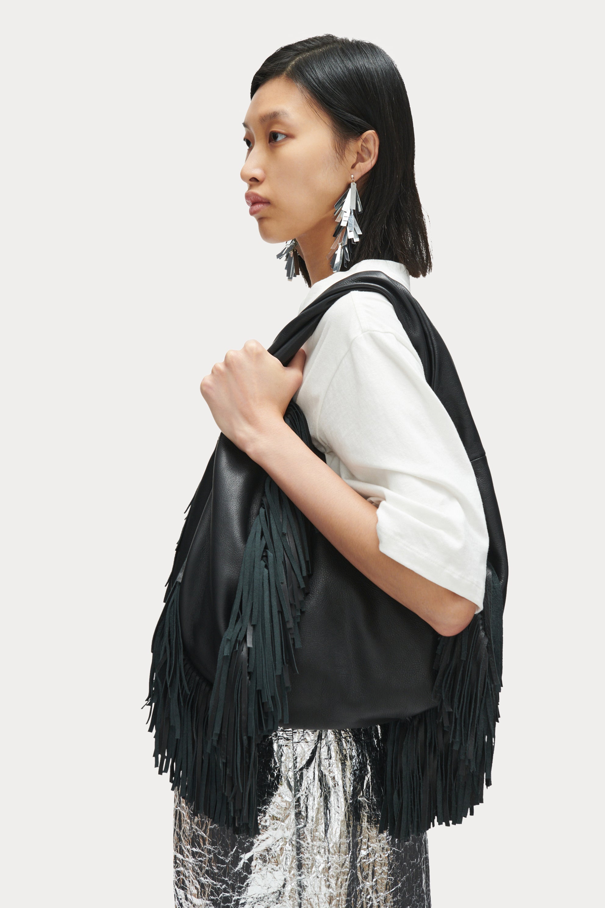 Leather hot sale fringe bag