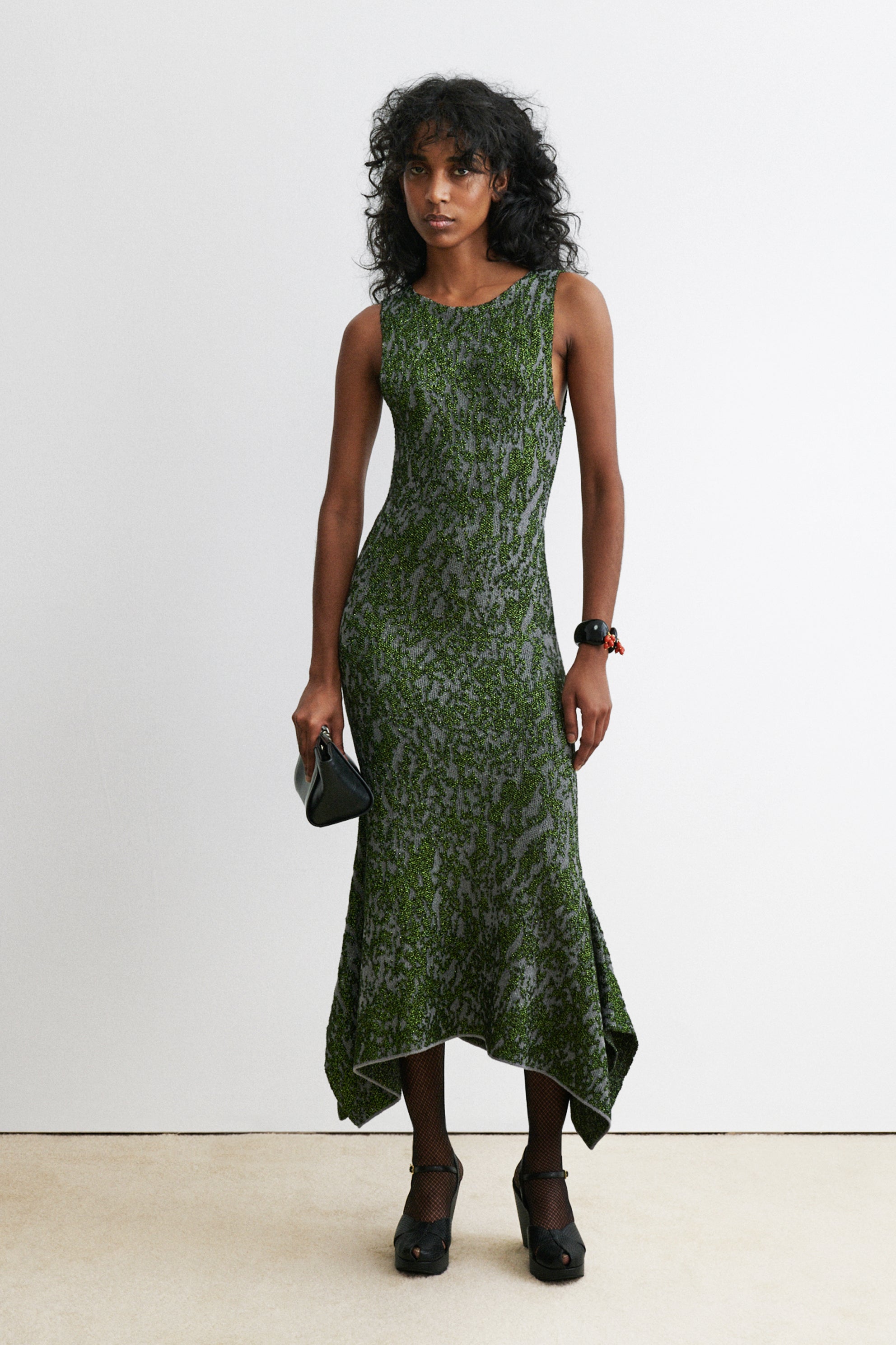 normani midi dress olive Auli Dress Dove-Green / S / Chenille Jacquard