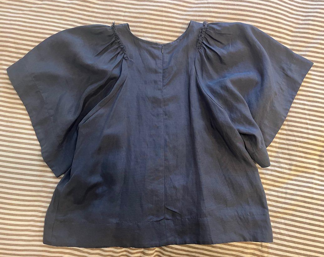 Ravine Top Short Bell Sleeve Blouse Silk Linen Blend Blue Size 8-Rachel Comey